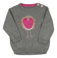 Šedý melírovaný třpytivý svetr s ptáčkem Joules