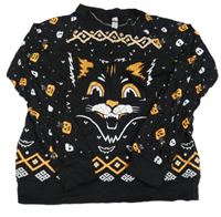 Černé mikinotriko s dýněmi a kočkou