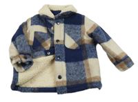 Tmavomodro-béžovo-hnědá kostkovaná zateplená košilová bunda F&F