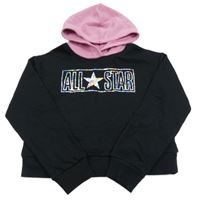 Černo-růžová crop mikina s nápisem a kapucí Converse