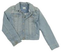 Světlemodrá tepláková riflová crop bunda GAP