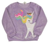 Lila chlupatá mikina s jednorožcem z překlápěcích flitrů H&M