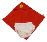 2set - Světlerůžové perforované kalhotky s volánky + červený plyšový usínáček s květinou