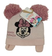 Nové - Světlerůžová čepice s Minnie a bambulemi Disney