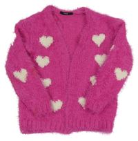 Fuchsiový chlupatý svetrový cardigan se srdíčky George
