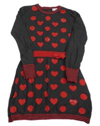 Antracitové svetrové šaty s puntíky a srdíčky M&S