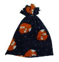 Tmavomodrá fleecová čepice s liškami a třásněmi