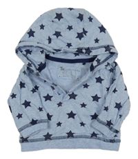 Světlemodrá melírovaná lehká mikina s hvězdami a kapucí Tu