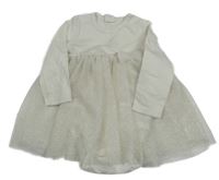 Smetanové bavlněno/tylové šaty s třpytkami a mašlí H&M