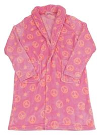 Růžový chlupatý župan s logy míru Kids