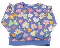 Modrofialová květovaná mikina s překlápěcími flitry a volánky Primark