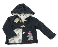 Tmavomodrá manšestrová zateplená bunda s Paddingtonem a kapucí