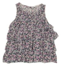 Světlemodro-růžovo-černý květovaný vrstvený top H&M