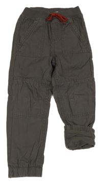 Tmavošedé plátěné podšité cuff kalhoty s úpletovým pasem Lupilu