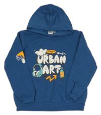 Petrolejová mikina s obrázky s nápisem a kapucí L&D