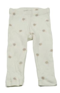 Smetanové květované žebrované legíny