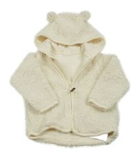 Smetanová huňatá podšitá propínací mikina s kapucí H&M