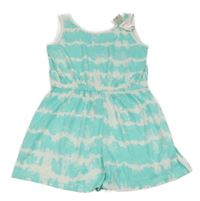 Nové - Tyrkysovo-bílý batikovaný bavlněný kraťasový overal Primark