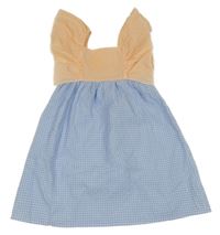 Meruňkovo-modro-bílé kostkované krepové šaty s volány Dunnes