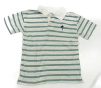 Smetanovo-zelené pruhované polo tričko s výšivkou H&M