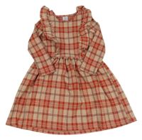 Hnědo-červeno-vínové kostkované šaty s volánky Little Kids