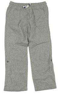 Béžové pruhované plátěné roll-up kalhoty H&M