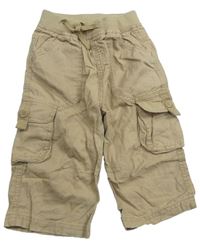 Béžové crop cargo lněné kalhoty s úpletovým pasem Matalan