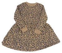 Hnědo-šedo-barevné teplákové šaty s leopardím vzorem F&F