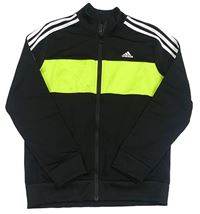 Černá propínací sportovní funkční mikina se zeleným pruhem a logem Adidas