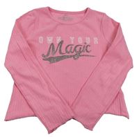 Růžové žebrované crop triko s nápisem M&S
