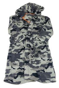 Šedý army chlupaný župan a kapucí M&S