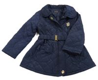 Tmavomodrá šusťáková prošívaná lehce zateplená bunda s páskem 