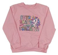 Světlerůžová mikina s nápisem a jednorožcem