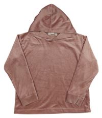 Starorůžová žebrovaná sametová mikina s kapucí 