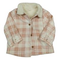 Světlerůžovo-bílá kostkovaná zateplená košilová bunda Tu