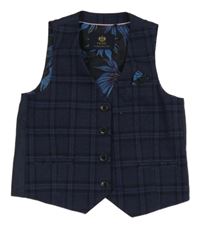 Nové - tmavomodro-fialová kostkovaná společenská vesta Next