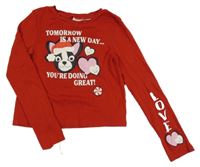 Červené crop pyžamové triko se psem H&M