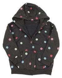 Tmavošedá propínací mikina s barevnými puntíky a kapucí George