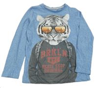 Modré melírované triko s tygrem C&A