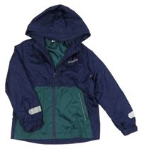 Tmavomodro-zelená šusťáková jarní bunda s kapucí 