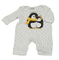 Bílo-šedý vzorovaný overal s tučňáky 