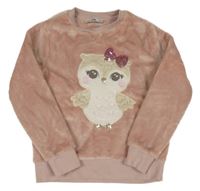 Světlerůžová plyšová mikina se sovou C&A