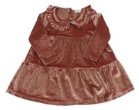 Starorůžové sametové třpytivé šaty s límečkem F&F