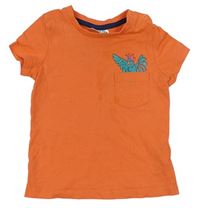 Oranžové tričko s kapsou a papouškem