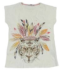Smetanové tričko s tygrem s čelenkou z peří M&S