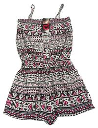 Černo-bílo-neonově růžový vzorovaný kraťasový overal Primark