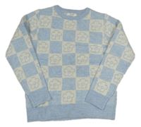 Světlemodro-bílý kostkovaný květovaný svetr Primark