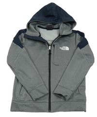 Šedo-tmavomodrá thermo propínací mikina se šusťákovými prvky a kapucí The North Face