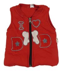Červená tepláková zateplená vesta s nápisem 