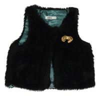 Černá kožešinová podšitá vesta s mašlí 